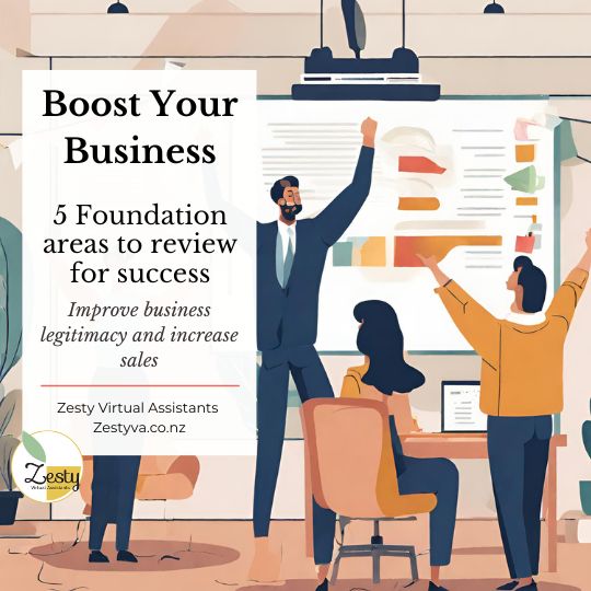 Blog Post Boost Your Business. Image of people standing around a whiteboard with their arms in the air